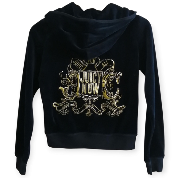 Juicy Couture Genuine Y2K Zip Up Rhinestone Embellished Back Navy and Gold Small - Picture 1 of 13